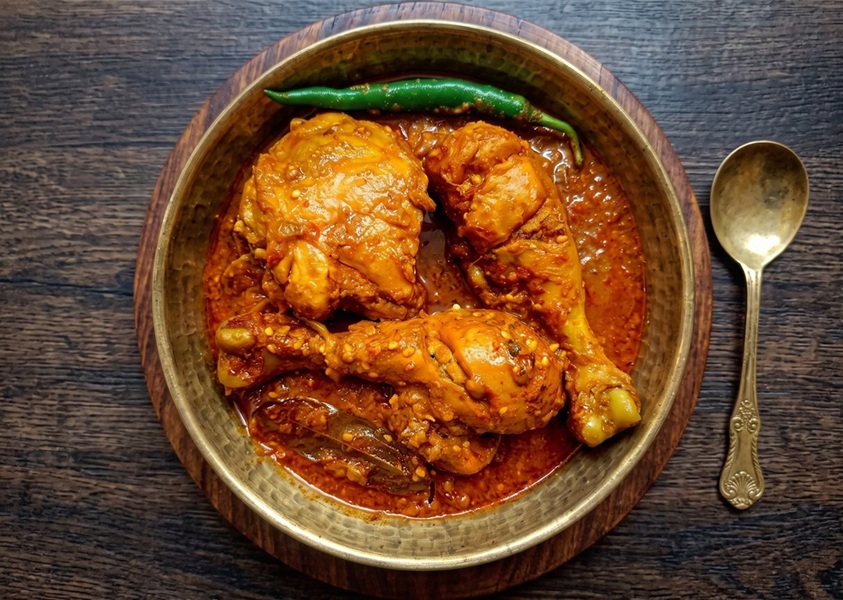 Chicken Kosha - slow-roasted chicken in onion-garlic masala